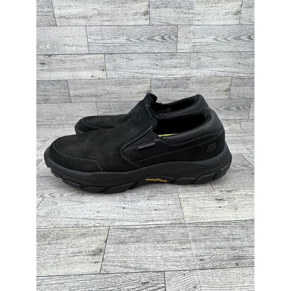 Skechers Relaxed Fit Men Size 10.5 Black Leather Slip‎ On Shoes 204480 Goodyear main image 9